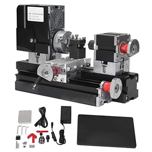 Mini torno fresadora 1 100‑240V Micro Torno Máquina Mini Torno de Metal Fresadora Rectificadora 12VDC 5a 60W 12000RPM Torno Giratorio de Alta Potencia con Portabrocas para Procesar Madera Plástico(Enchufe de la UE)