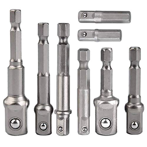 Llaves de tubo o de vaso 1 Adaptador de Enchufe, Juego de 8 Piezas, Adaptador Hexagonal de 1/4 de Pulgada a Enchufe de 1/4 3/8 1/2", Para Taladro y Destornillador Inalámbrico, Tuercas y Vasos Para Llaves de Tubo, Portapuntas