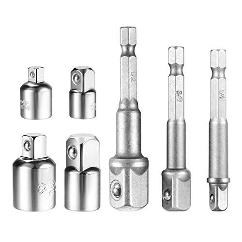 Juego llaves carraca 3 4 1 Adaptador para Llave de Carraca, Juego de 4 Pzas Adaptadores de 1/4", 3/8", 1/2" +Set con 3 Pzas adaptadores 1/4" hex-1/4" -3/8" 1/2"Llave de vaso