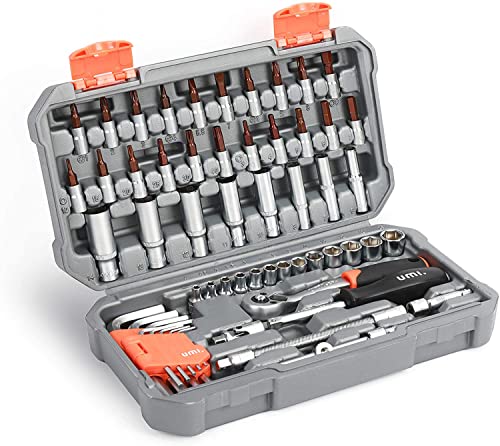 Llaves de carraca especiales 1 Amazon Brand - Umi Juego de Llaves de Vaso, 58 Piezas, Llave de Carraca Reversible de 1/4", Junta Universal, Barra de Extensión y Barra Deslizante para Reparaciones del Hogar, Bricolaje