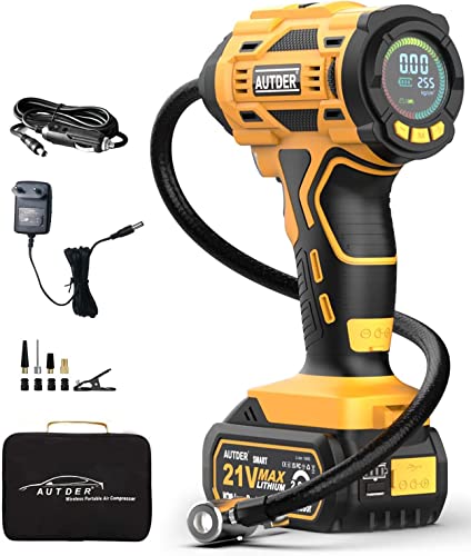 Parkside compresor e inflador recargable 2 1 AUTDER Compresor de Aire Inflador de Neumáticos Inalámbrico Portátil 21V Bomba de Aire Eléctrica Auto-Stop Rápida180PSI con Manómetro Encendedor de cigarrillos Luz LED Batería para Coche Bicicleta,etc