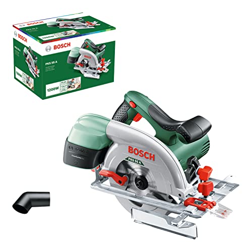 Sierra circular de mesa de segunda mano 1 Bosch PKS 55 A - Sierra circular (disco de sierra, tope paralelo, caja de cartón, 5600 rpm, 1200 W)