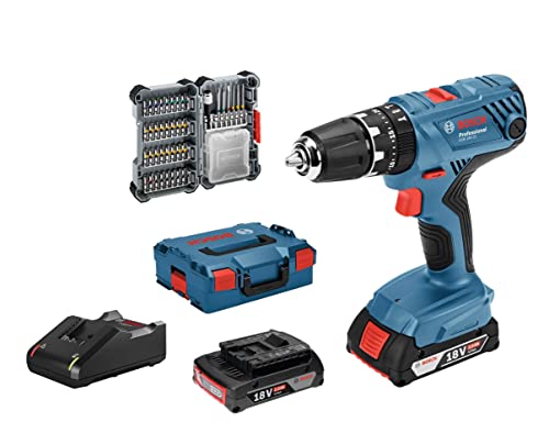 Warrington taladro 1 Bosch Professional 18V System GSB 18V-21 - Taladro percutor a batería (55 Nm, 1800 rpm, 2 baterías x 2.0 Ah, set 40 puntas, en L-BOXX) - Amazon Exclusive