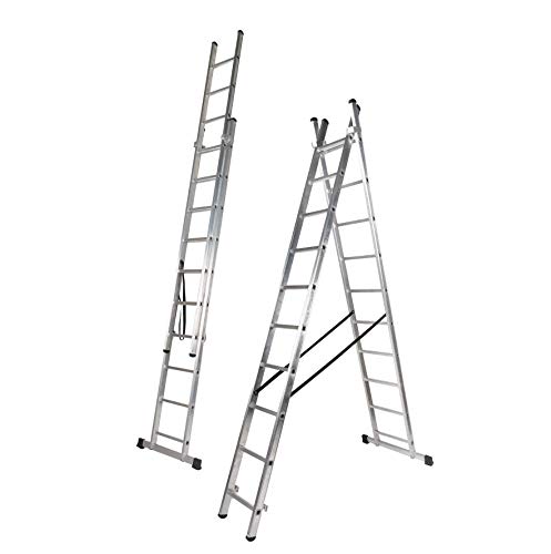 Escalera aluminio multiposiciones 4 tramos de 3 peldanos 1 BTF Escalera de Aluminio Extensible 2 tramos transformable en Tijera, 3,0+3,0 Metros, 11 peldaños por Tramo | Ideal para Trabajos en casa, Chalet, finca Rural o Local Comercial. BTF-EDB6730