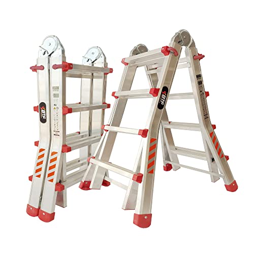 Escalera de aluminio wurth 1 BTF Escalera Plegable Telescópica Articulada 4x4 en Aluminio | hasta 14 peldaños, Altura en Tijera 1,83 Metros y en Apoyo 3,73. Certificada Normativa EN131, Capacidad Máxima 150 kg. BTF-TS44