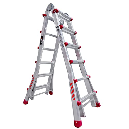Escalera de aluminio de 6 metros 1 BTF Escalera Plegable Telescópica Articulada 6x4 en Aluminio | hasta 22 peldaños, Altura en Tijera 2,8 Metros y en Apoyo 5,2. Certificada Normativa EN131, Capacidad Máxima 150 kg. BTF-TS66