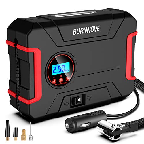 Compresor de aire portatil 12v 1 BURNNOVE Compresores de Aire Portátiles Bomba de Aire Eléctrico 12V 120PSI Digital Inflador de Neumáticos con Pantalla LCD y Luz LED, para Motos Bicicletas Coches Globos
