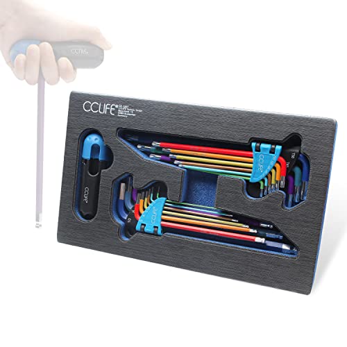 Juego de llaves torx profesional 1 CCLIFE 18 Piezas Juego de Llaves Allen Torx con Mango Llaves Hexagonales con Extremo en Forma de Bola, 1,5mm-10mm, T10-T50, Cr-V