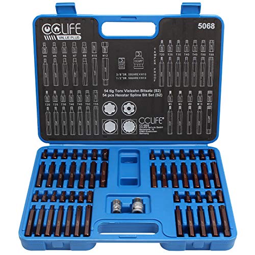 Llaves xzn torx 1 CCLIFE 54 piezas Juego de Puntas Torx XZN Llaves de Vaso Hexagonal Puntas, S2 puntas T20-T55 M5-M12 H4-H12