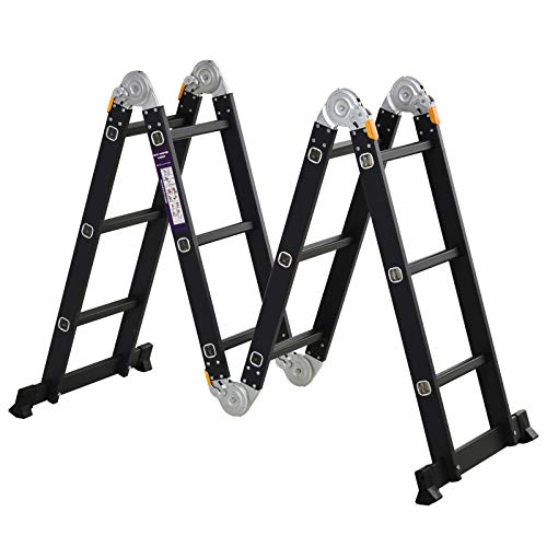 Como hacer escalera de aluminio 1 DURHAND Escalera Multiusos Plegable Escalón Caballete 5 en 1 Portátil con 2 Placas de Plataforma Pie Antideslizante 6 Interruptores Bisagra Aluminio 150 kg 70x61x11 cm Negro