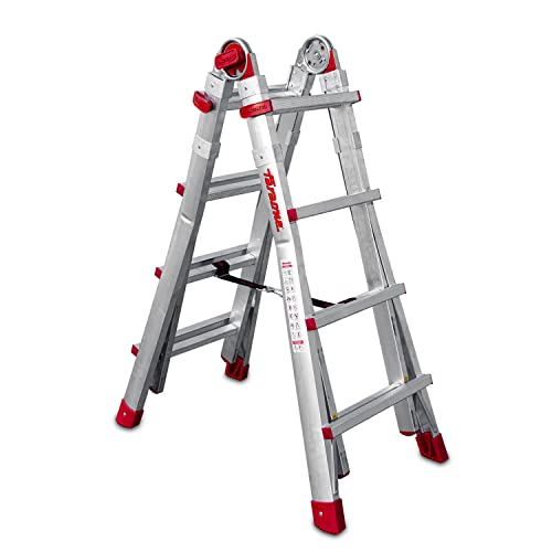 Como alargar una escalera de aluminio 1 Faraone - Escalera de Aluminio Multiusos - Escalera Telescópica TELES.T4B - 130 x 53 x 20 cm - 8 + 8 Peldaños - Altura Regulable - Muy Resistente y Estable