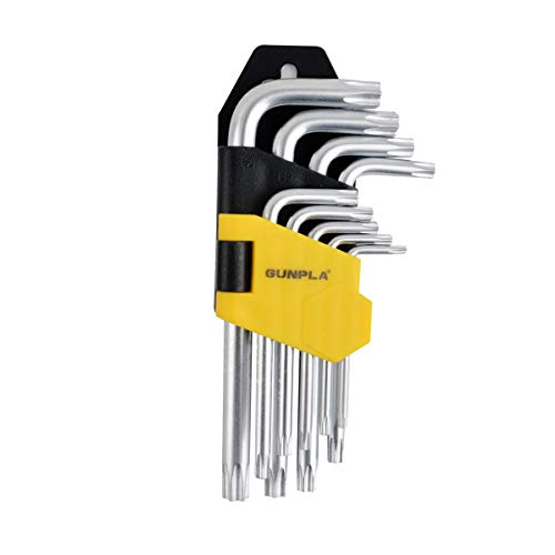 Llaves de torx huecas 1 Gunpla Llave hexagonal Torx con estrella Allen de brazo corto, llaves hexagonales de seguridad Torx con orificios de extremo de seguridad, juego de 9 piezas con estuche de almacenamiento T10-T50