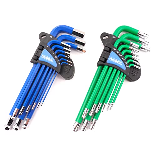 Llaves allen triangulares 1 HemBorta® Llaves Allen y Llave Torx 18 Piezas, Llaves Allen con 9 Métricas 1.5-10mm con Cabezal Esférico y Juego de Llaves Torx con 9 Seguridad Llaves Torx T10-T50 Estrella Llaves con Agujero