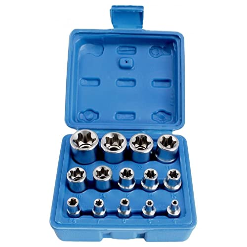Juego de llaves de carraca 3 8 1 Juego vasos Torx hembra 14 piezas E4 a E24 para llave carraca 1/4,3/8,1/2