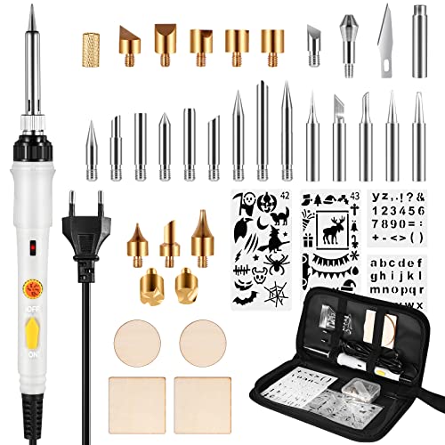 Parkside pirografo 1 Kit Pirograbador de Madera SREMTCH 60W, 40 in 1 Temperatura Regulable 200°C y 450°C 30 Puntas y Accesorios,Soldador Pirografo Electrico Profesional Herramientas Para Manualidades Madera,Cuero,Grabado