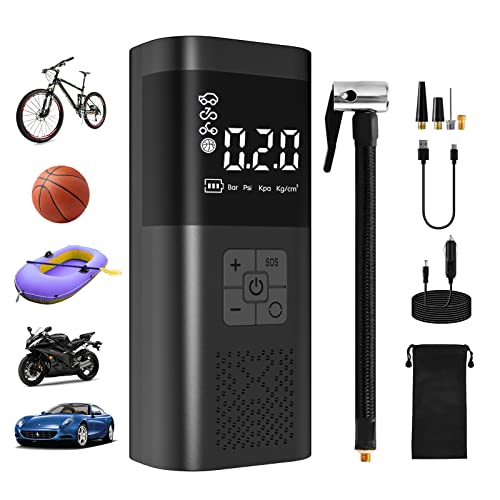 Compresor de aire portátil para coche 1 Mini Compresor Aire Portatil, 6000mAh 150PSI Bomba de Aire Bicicleta, Inflador Ruedas Coche con Sensor de Presión, Pantalla LCD Digital y Linterna LED, 4 Modos para Coche, Moto, Scooter, Bicicleta