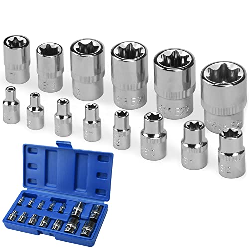 Juego de llaves torx macho 1 Nutmanel Juego de 14 llaves Torx E4-E24 hembra en carril de 1/4 "1/2" 3/8" E-Type tuercas de inserción para el mantenimiento del hogar DIY