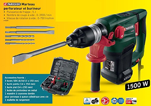 Parkside martillo perforador y cincelador lidl 1 Parkside PBH 1500 B2 - Martillo neumático, perforador y cincelador (1500 W, incluye accesorios)