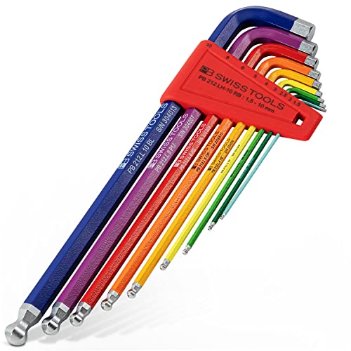Llaves allen swiss tools 1 Pb Swiss - Juego de 9 Llaves Allen Hexagonales con Cabeza Esférica Patrón de Colores inchRainbow inch - Pb Swiss Tools