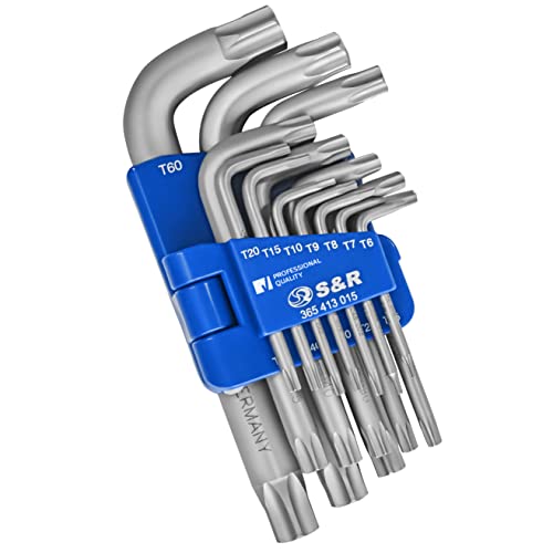Llaves torx grandes 1 S&R LLAVES TORX Juego de 15 llaves allen Torx cortas hexagonales EXTRA RESISTENTES TX6-TX60. Llaves non perforadas.