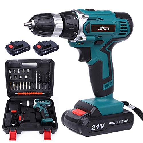 Atornillador con cable parkside 1 Taladro Atornillador 21V con 2 Baterías, FLY BIZ Taladros de Batería/Destornillador Eléctrico, 36N.m Par Máx, 1 Hora Cargador Rápido, 18+1 Ajuste de Par, portabrocas de 10 mm, 23 Accesorios