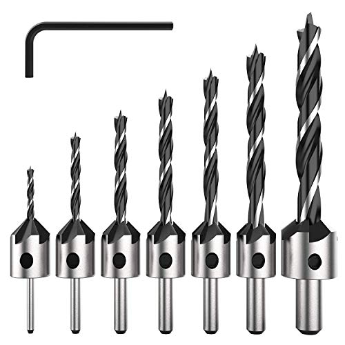 Brocas con avellanador 1 Wolintek HSS 5 Flauta Countersunk Broca Set, 3–10 mm Avellanadora Broca Escariador Screw Driver Madera Metal Aluminio Plástico Counter Sink Drill Herramientas