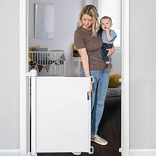 Escalera de gato aluminio 1 YOOFOR Barrera Seguridad Niños Escalera, 0-180 cm Puerta Seguridad Bebe, Eje de Aleación de Aluminio, Operación Silenciosa con una Sola Mano, para Escaleras/Exteriores/Puertas/Pasillos (Blanco, 180CM)