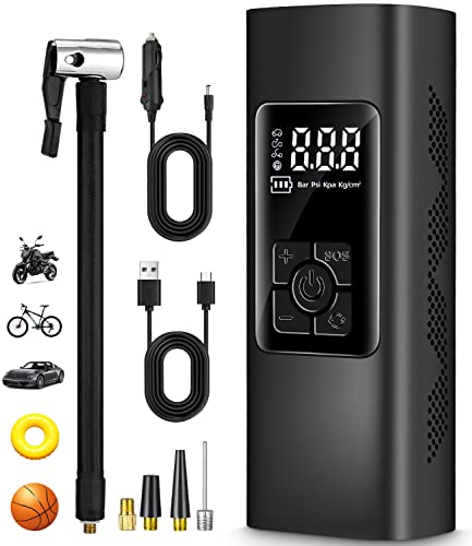 Compresor para llantas portátil 1 Zawaer Compresores De Aire Portátiles, Compresor Aire Coche 6000mAh, 150PSI Mini Compresor, con Pantalla LCD Digital Y Linterna Led, Inflador Ruedas Coche para Scooters, Moto, Bicicletas, Pelotas.